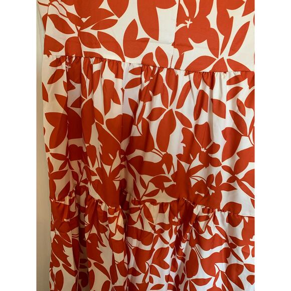 Summer tiered dress size large orange on cream botanical - Picture 6 of 8